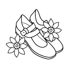 pair of mary jane shoes with flowers coloring page