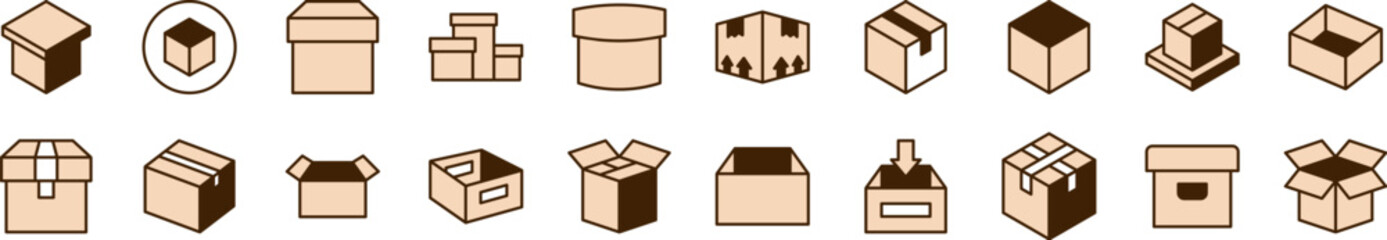 Beige Box Filled Color Icon Collection. Minimalistic Linear Pictogram for Web and Graphic Design, Apps, Banners, Social Network and Cards