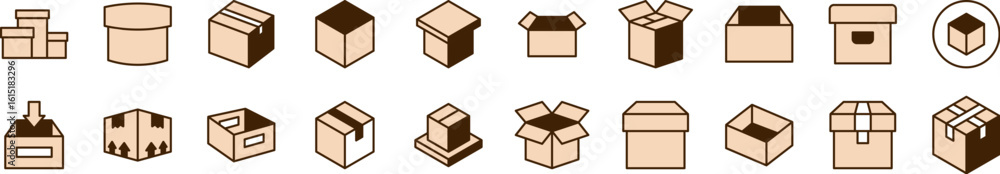 Poster set of filled color icons of beige box. minimalistic linear pictogram for web and graphic design, ap