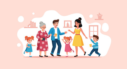 Happy multigenerational family illustration perfect for family blogs, websites, or brochures.