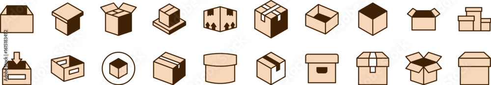 Poster beige box filled color outline web icons collection. minimalistic linear pictogram for web and graph