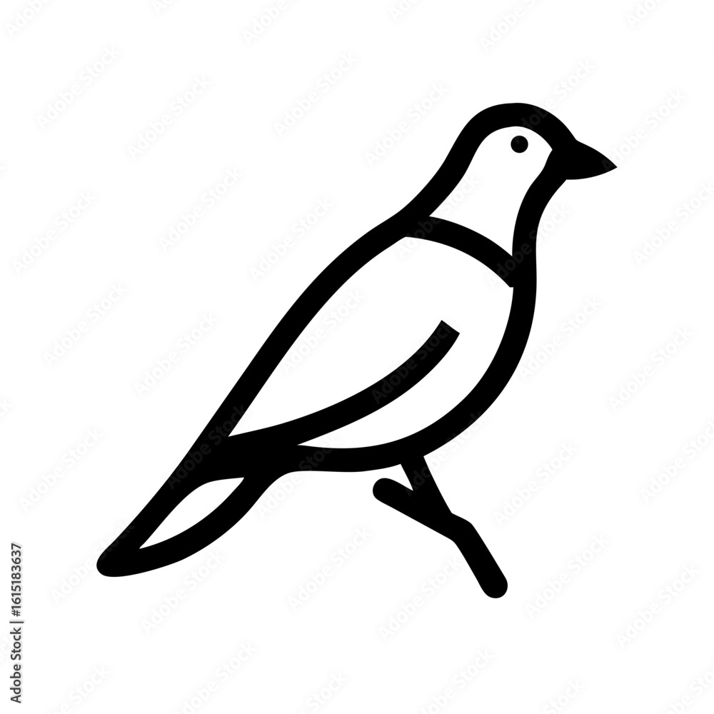 Poster perched bird in minimalistic outline style presents graceful avian form on branch. perched bird exhi
