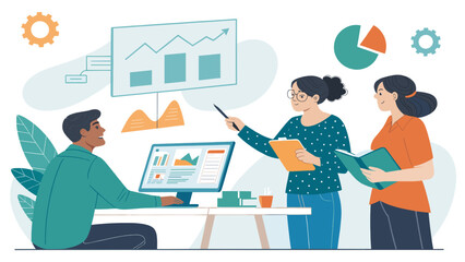 Diverse business team collaborating on data analysis, ideal for website landing pages or presentations.