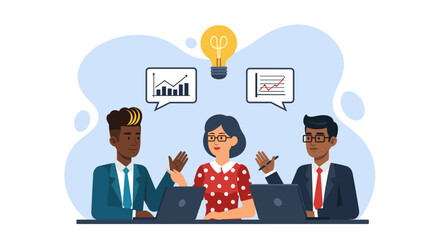 Diverse business team brainstorming, ideal for websites, presentations, and reports.