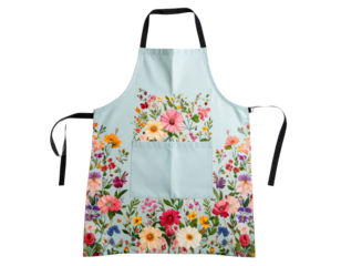 Front View of Floral Pattern Apron with Bright Colorful Flowers, Transparent Background PNG