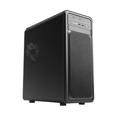 Obraz premium Gray computer case, angled view, showing textured panels and ventilation slots