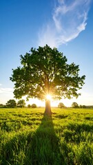 A lone tree bathed in golden sunlight