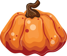 icon of a cartoon orange pumpkin with lines and round spots, for autumn designs, cards or printing
