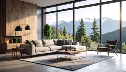 Beige wooden sideboard in front of a wall in a minimalistic interior design composition