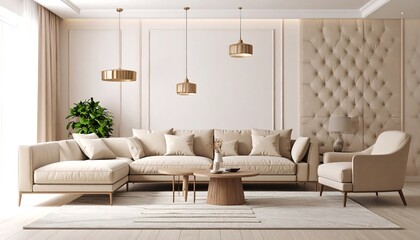 Luxurious minimalist living room in beige