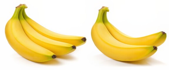 ripe yellow bananas isolated on white background, fresh fruit bunch healthy eating