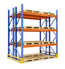 Pallet racking system on white background - 3D illustration