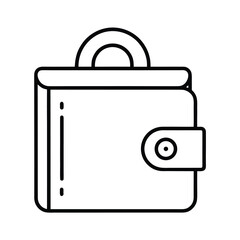 simple black line art icon of a wallet with a bitc