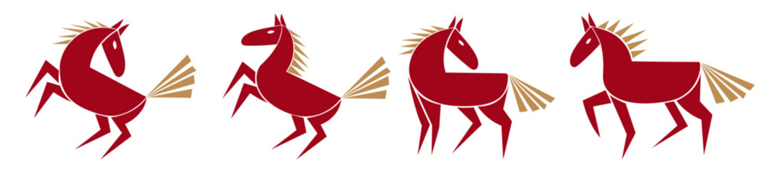 Stylized horse illustration set. Minimalist symbol of 2026 Chinese New Year celebration. Year of the horse. Vector design