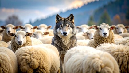 A lone wolf amidst a flock of sheep (2)