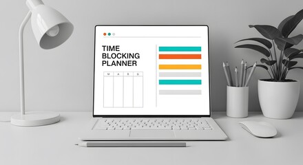 Time Blocking Planner on Laptop Display