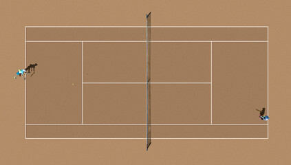 Aerial view of a tennis match in progress, capturing the dynamic energy and precise movements on the clay court., StobreÄ, Split-Dalmatia County, Croatia.