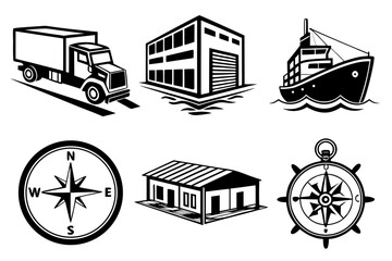 Collection of Transportation and Navigation Icons.