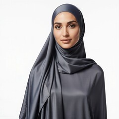 Radiant Confidence: A captivating young woman exudes grace and poise, draped in a beautiful modest attire. Her serene expression radiates a sense of inner peace.