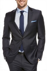 Modern Professional Elegance: A confident man, impeccably dressed in a tailored suit, exudes style and professionalism, ready to conquer the world with a poised smile and unwavering composure.