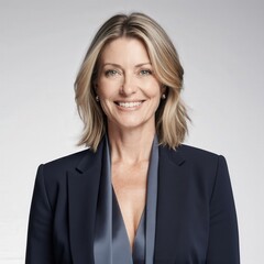 Confident Professional Portrait: A poised, attractive, and business-minded woman with a confident smile, expertly conveys sophistication and success in a professional setting.