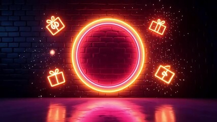 Neon shopping sale promotion background with circle frame for advertising and marketing use - Powered by Adobe