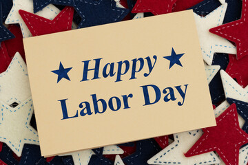Happy Labor Day Card with retro USA red, white and blue stars