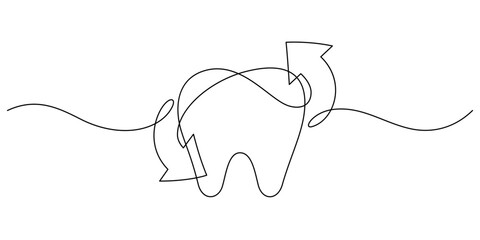 dental tooth symbol refreshing arrows one line continuous
