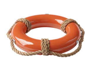 Orange life preserver, circular, with ropes