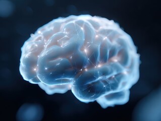 Obraz premium Conceptual image of a glowing digital brain expanding into a vast network, AI scalability. Growth, intelligence. Blue, ethereal.