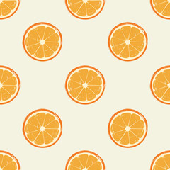 Hand drawn crayon seamless pattern with orange slices. Perfect for packaging, wrapping paper, textile, and seasonal design projects. Vector illustration.