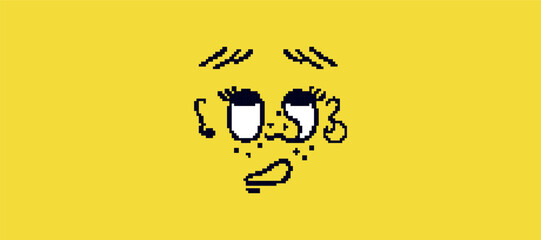 Funny pixel face with comic expression for avatar. Sighing 8bit emoticon.