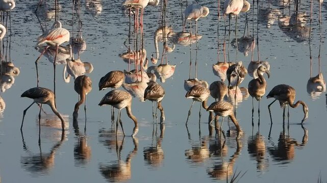 Flamencos j&oacute;venes en la Laguna de Fuente de Piedra