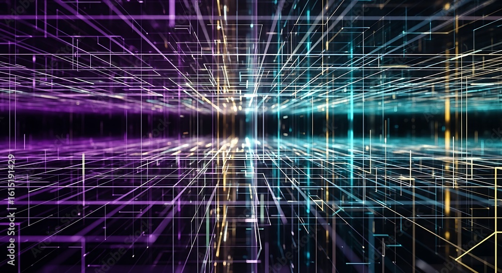 Poster abstract digital network with vibrant colors and illuminated lines