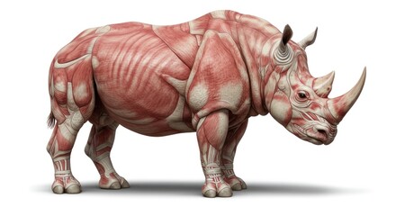 Obraz premium Detailed anatomical depiction of a rhinoceros with visible muscle structure and skin texture
