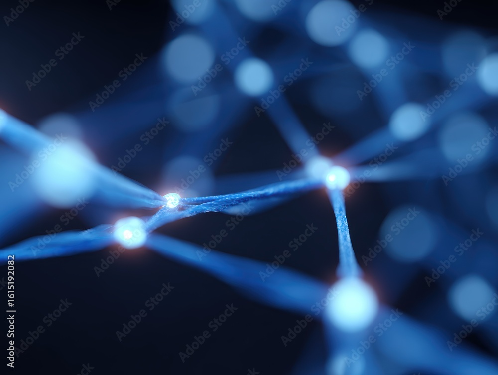 Poster abstract background: glowing lines forming a network of interconnected robots, swarm intelligence. c