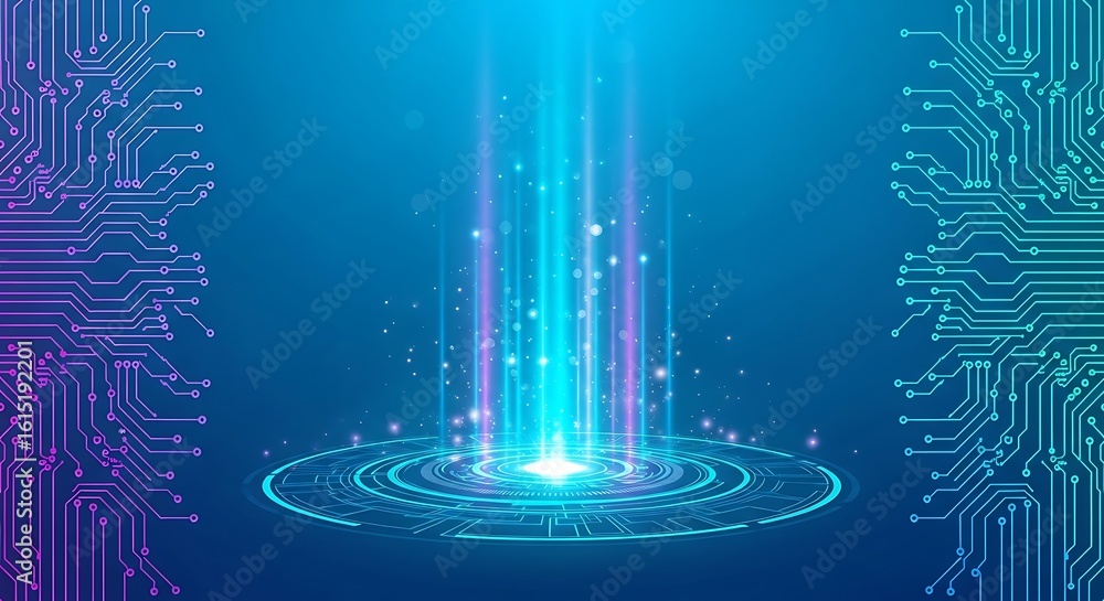 Poster abstract futuristic technology background with glowing circuitry and light