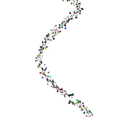 An abstract image of a flowing trail of colorful dots, evoking a sense of movement and dynamic energy. The dots, varying in size and color, create a visually appealing pattern