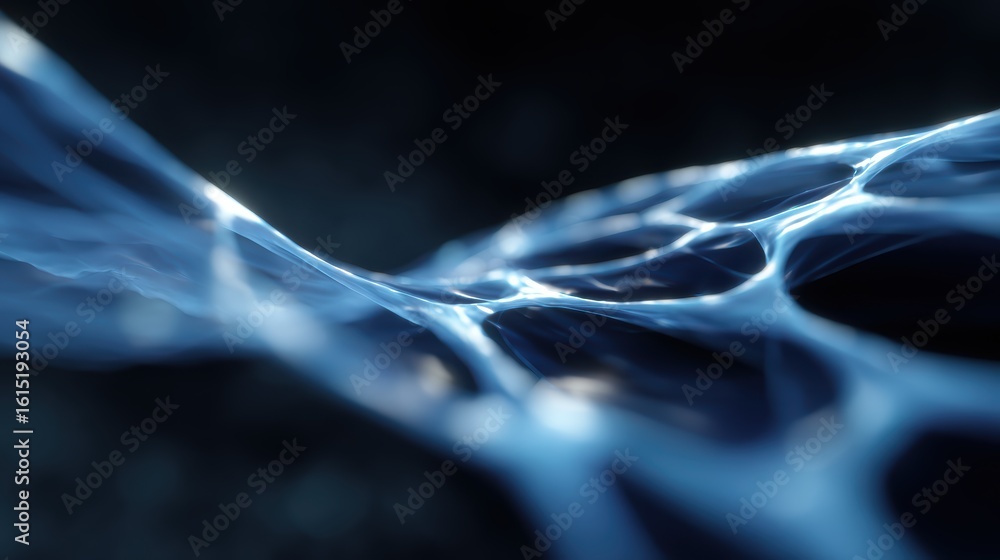 Poster abstract background: flowing digital patterns forming a dynamic network of interconnected media devi