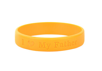 Blank rubber plastic stretch yellow bracelet isolated on  transparent.