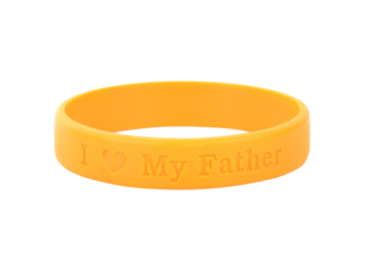 Blank rubber plastic stretch yellow bracelet isolated on transparent.