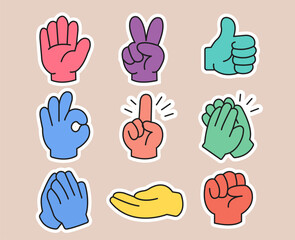Colorful Hand Gesture Icons Set in Cartoon Style