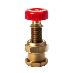 Brass Valve with Red Knob Isolated on White Background for Plumbing Applications and Industrial Use
