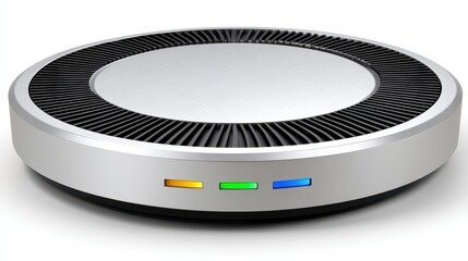 Fototapeta premium Silver Circular Device with Multicolored LED Lights