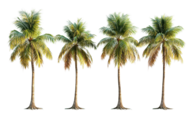 Palm trees set coconut palm on white background,png