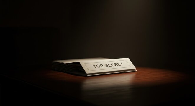 Mysterious top secret document illuminated in dim light conveys intrigue and confidentiality - Powered by Adobe