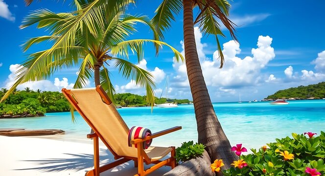 tropical beach with palm trees