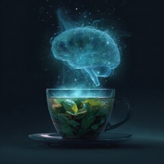 A Cup of Tea with Mint Leaves Forming a Luminous Glow