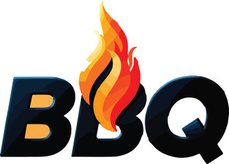 Bold barbecue lettering with vibrant flame graphic fire style vector illustration EPS file download