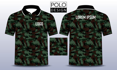 Camouflage polo shirt, Military camouflage polo shirt, T-shirt mockup template design. Vector Illustration.